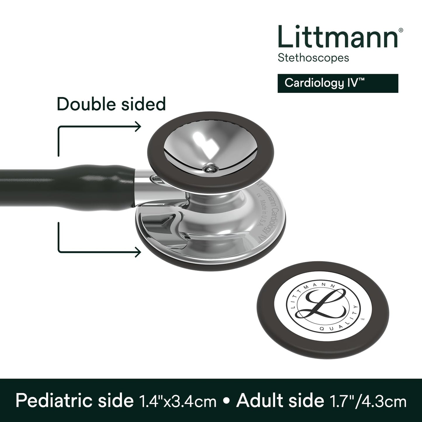 3M™ Littmann® Cardiology IV™ Stethoscope, 6177, Mirror-Finish Chestpiece and Stem, Black Tube, 27 inch, 3 Each/Case