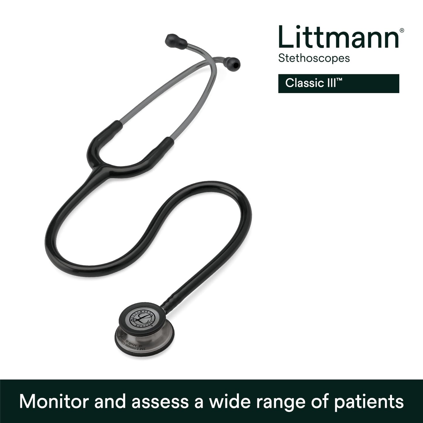 3M™ Littmann® Classic III™ Stethoscope, 5811, Smoke-Finish Chestpiece, Black Tube, 27 in, 3 Each/Case