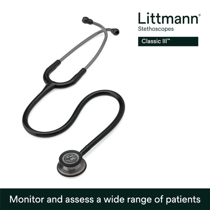3M™ Littmann® Classic III™ Stethoscope, 5811, Smoke-Finish Chestpiece, Black Tube, 27 in, 3 Each/Case