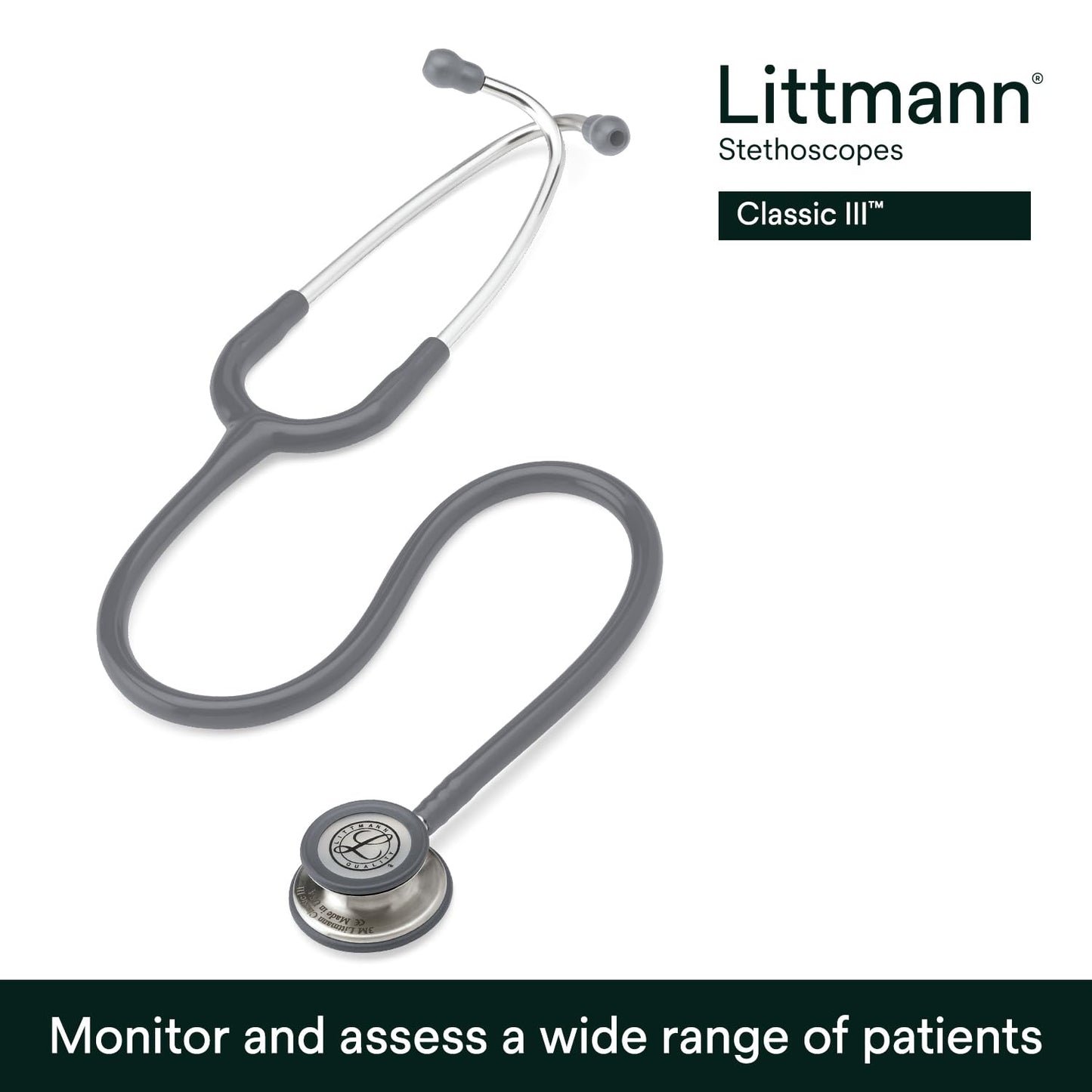 3M™ Littmann® Classic III™ Stethoscope, 5621, Standard-Finish Chestpiece, Gray Tube, 27 in, 3 Each/Case
