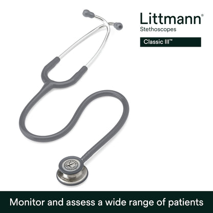 3M™ Littmann® Classic III™ Stethoscope, 5621, Standard-Finish Chestpiece, Gray Tube, 27 in, 3 Each/Case