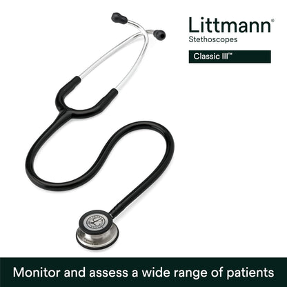 3M™ Littmann® Classic III™ Stethoscope, 5620, Standard-Finish Chestpiece, Black Tube, 27 in, 3 Each/Case
