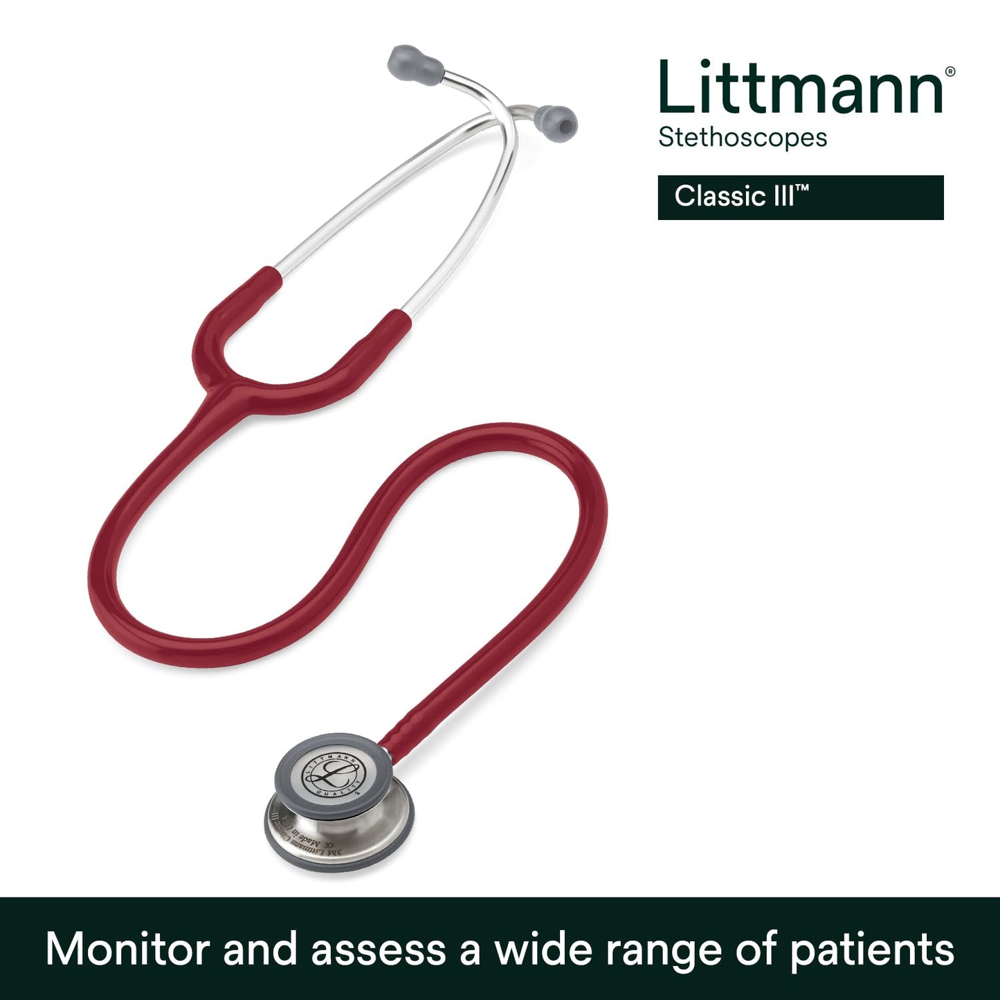 3M™ Littmann® Classic III™ Stethoscope, 5627, Standard-Finish Chestpiece, Burgundy Tube, 27 in, 3 Each/Case