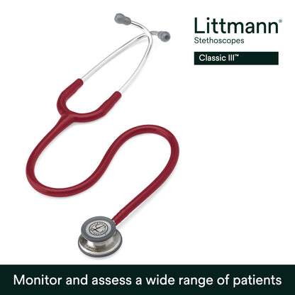 3M™ Littmann® Classic III™ Stethoscope, 5627, Standard-Finish Chestpiece, Burgundy Tube, 27 in, 3 Each/Case