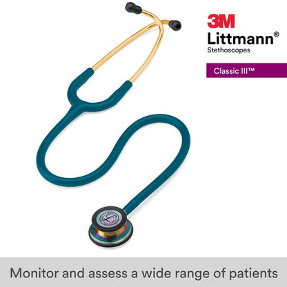 Littmann Classic III Monitoring Stethoscope, Rainbow-Finish, Caribbean Blue Tube, 27 in