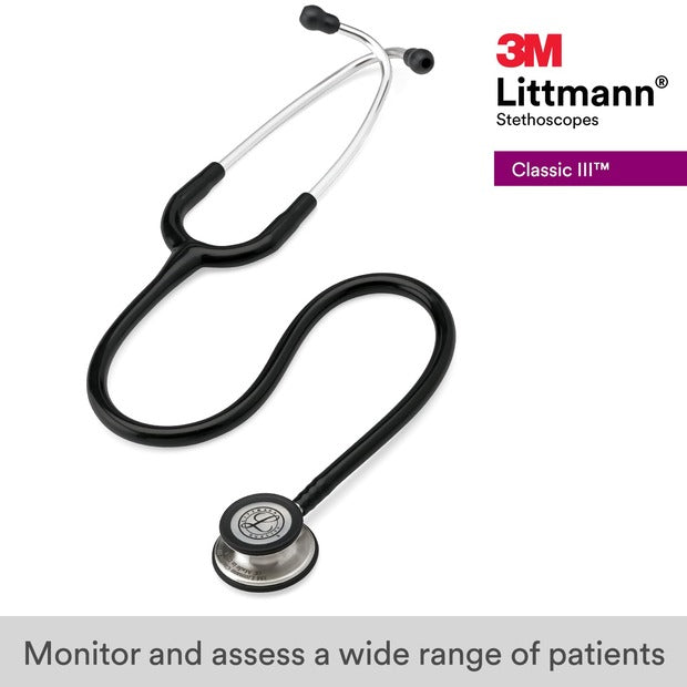 3M™ Littmann® Classic III™ Monitoring Stethoscope, Black Tube, 27"