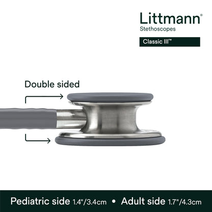 3M™ Littmann® Classic III™ Stethoscope, 5621, Standard-Finish Chestpiece, Gray Tube, 27 in, 3 Each/Case