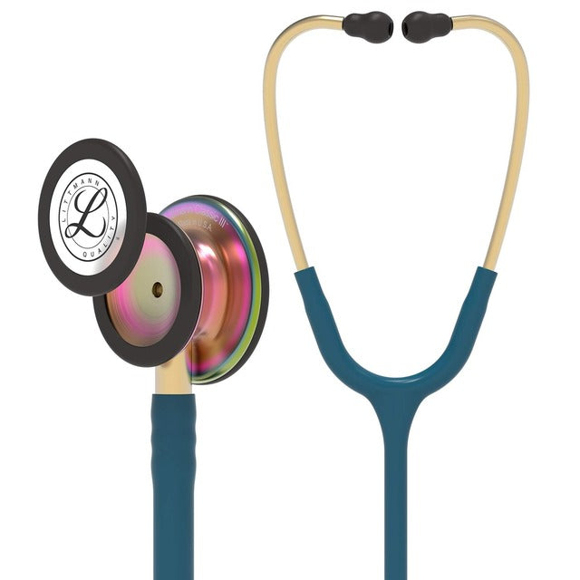 Littmann Classic III Monitoring Stethoscope, Rainbow-Finish, Caribbean Blue Tube, 27 in