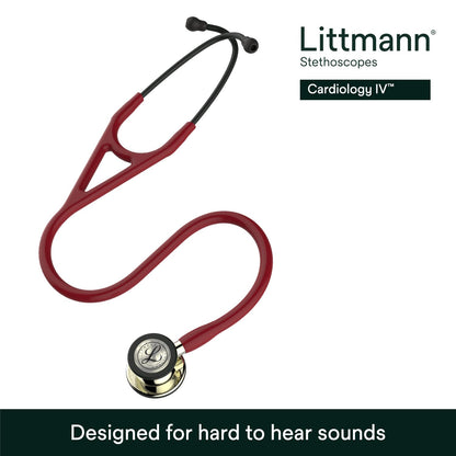 3M™ Littmann® Cardiology IV™ Stethoscope, 6176, Champagne-Finish Chestpiece and Stem, Burgundy Tube, 27 in, 3 Each/Case