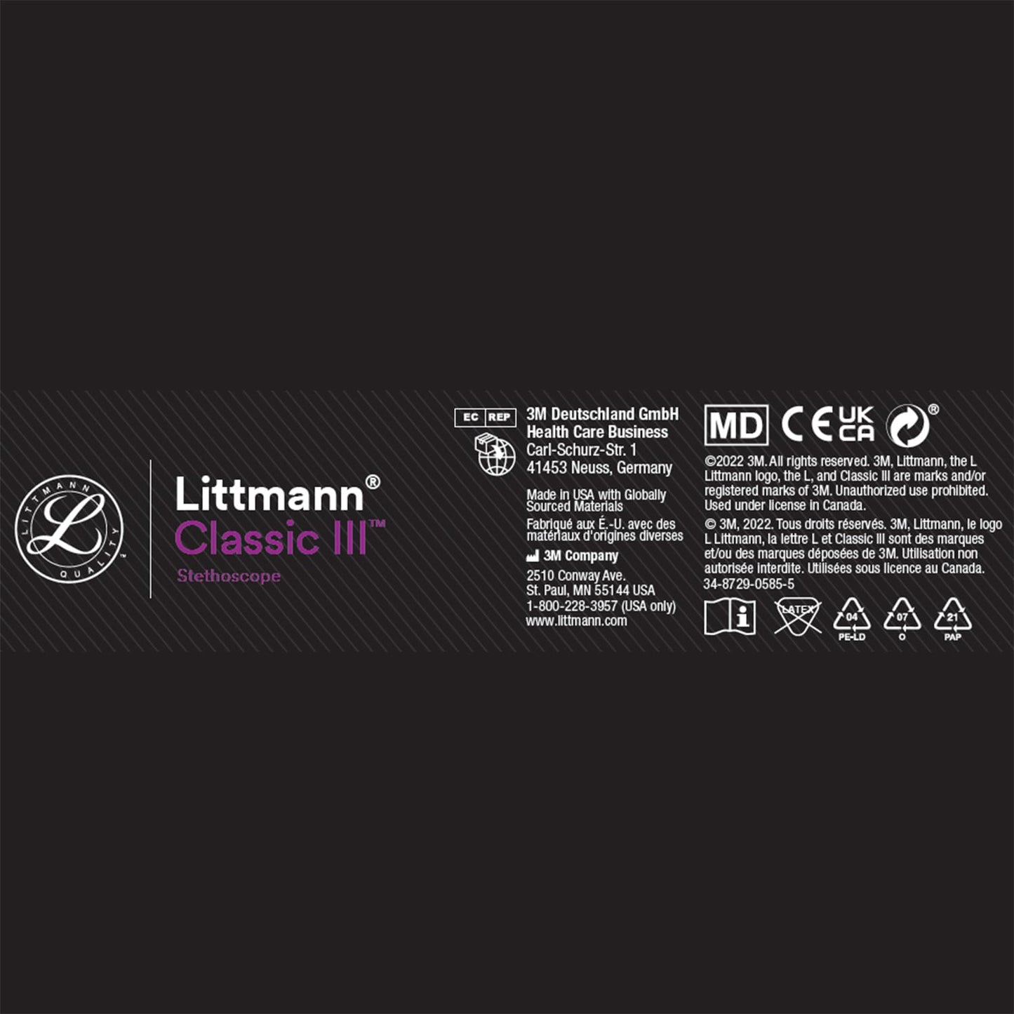 3M™ Littmann® Classic III™ Stethoscope, 5630, Standard-Finish Chestpiece, Ceil Blue Tube, 27 in, 3 Each/Case