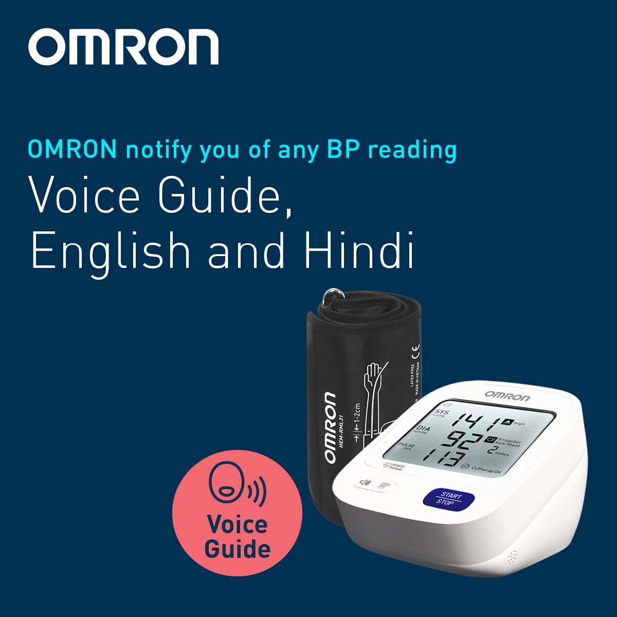 Omron HEM-716A-IN Automatic BP Monitor with Voice Guide (English & Hindi) & Large LCD Display