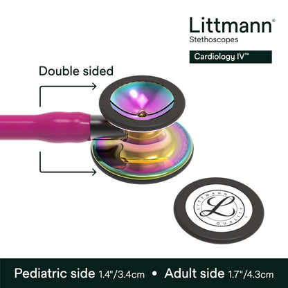 3M™ Littmann® Cardiology IV™ Stethoscope, High Polish Rainbow Chestpiece, Raspberry Tube, Smoke Stem and Headset, 6241