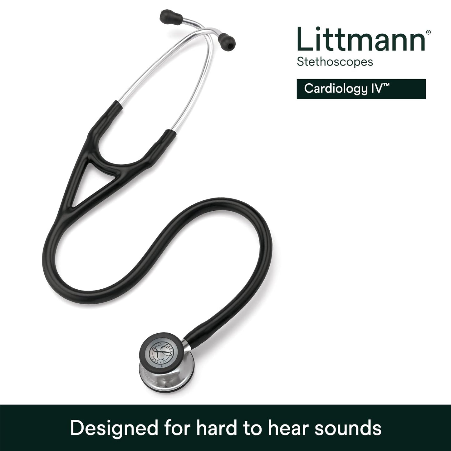 3M™ Littmann® Cardiology IV™ Stethoscope, 6177, Mirror-Finish Chestpiece and Stem, Black Tube, 27 inch, 3 Each/Case