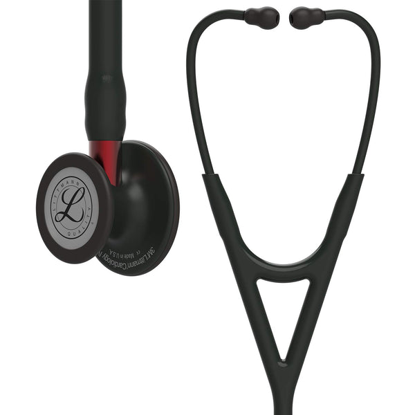 3M™ Littmann® Cardiology IV™ Stethoscope, 6200, Black-Finish Chestpiece, Black Tube, Red Stem, 27 in, 3 Each/Case
