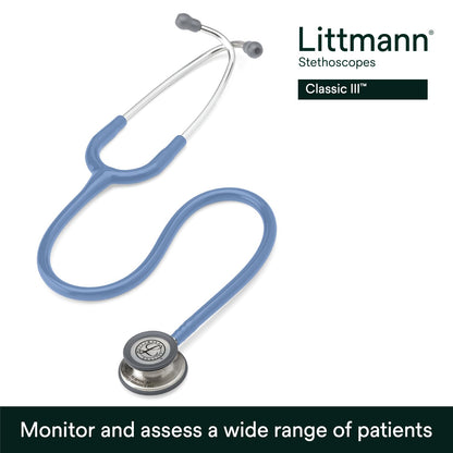 3M™ Littmann® Classic III™ Stethoscope, 5630, Standard-Finish Chestpiece, Ceil Blue Tube, 27 in, 3 Each/Case