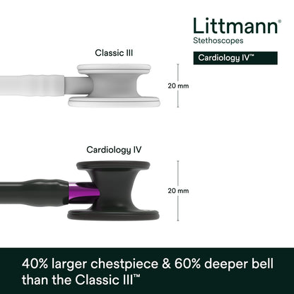 3M™ Littmann® Cardiology IV™ Stethoscope, 6203, Black-Finish Chestpiece, Black Tube, Violet Stem, 27 in, 3 Each/Case