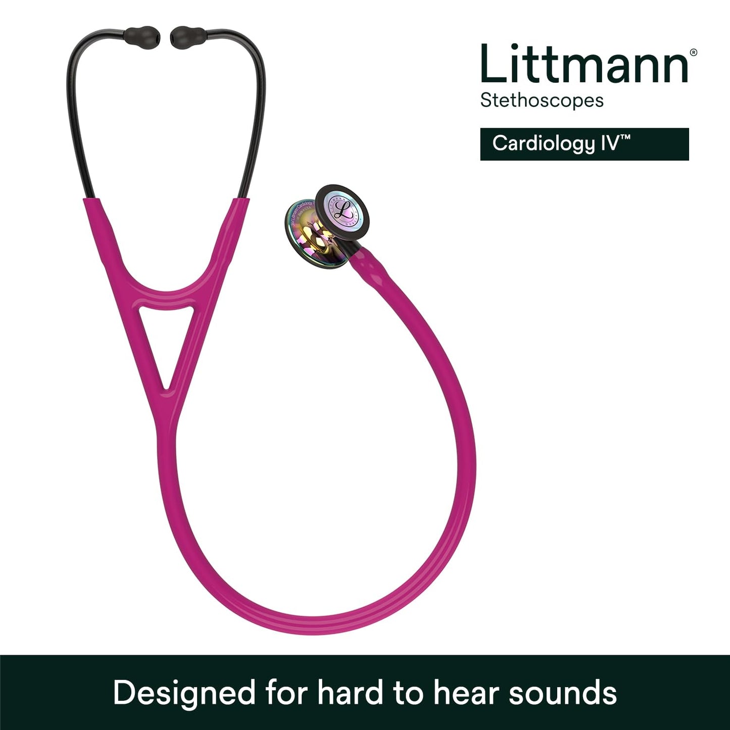 3M™ Littmann® Cardiology IV™ Stethoscope, High Polish Rainbow Chestpiece, Raspberry Tube, Smoke Stem and Headset, 6241