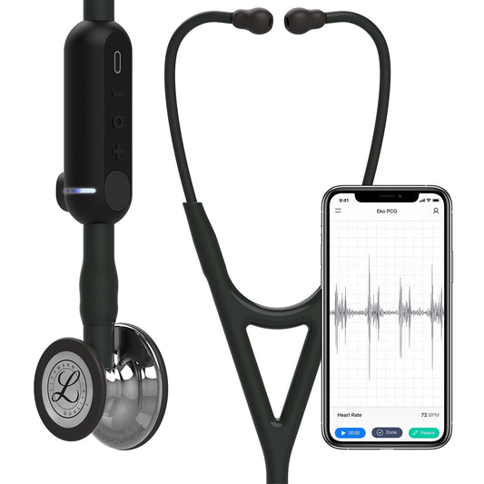 3M™ Littmann® CORE Digital Stethoscope, 8890, Mirror Chestpiece, Black Tube, Stem and Headset, 27 in