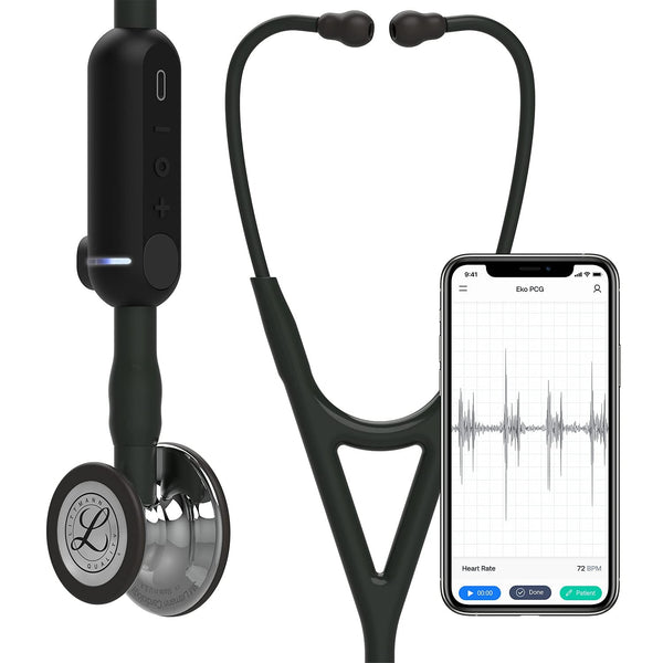 3M™ Littmann® CORE Digital Stethoscope, 8890, Mirror Chestpiece, Black Tube, Stem and Headset, 27 in