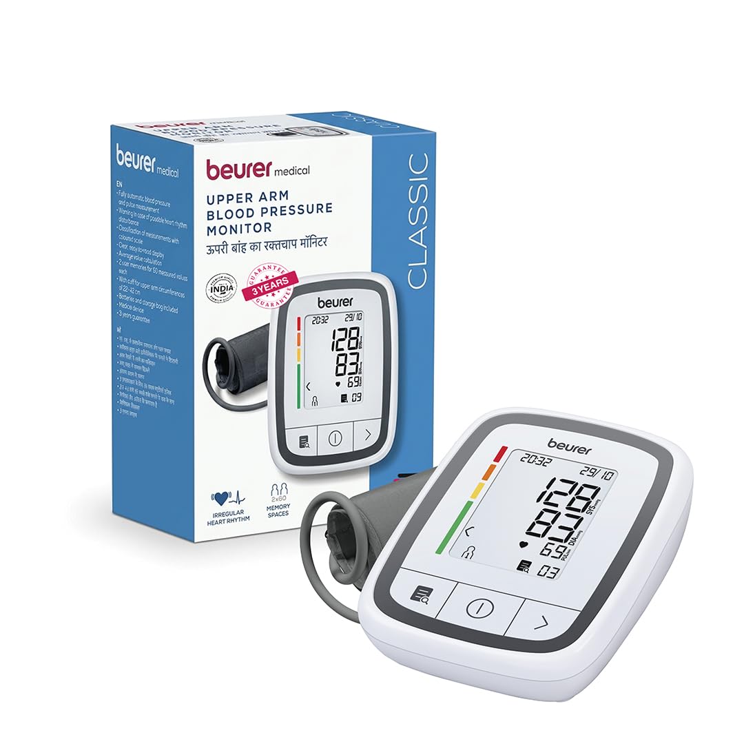 Beurer BM 32 Digital Blood Pressure Monitor for Upper Arm | Accurate BP Machine with Heartbeat Detection, Risk Indicator & 120 Memory | 3-Year Warranty