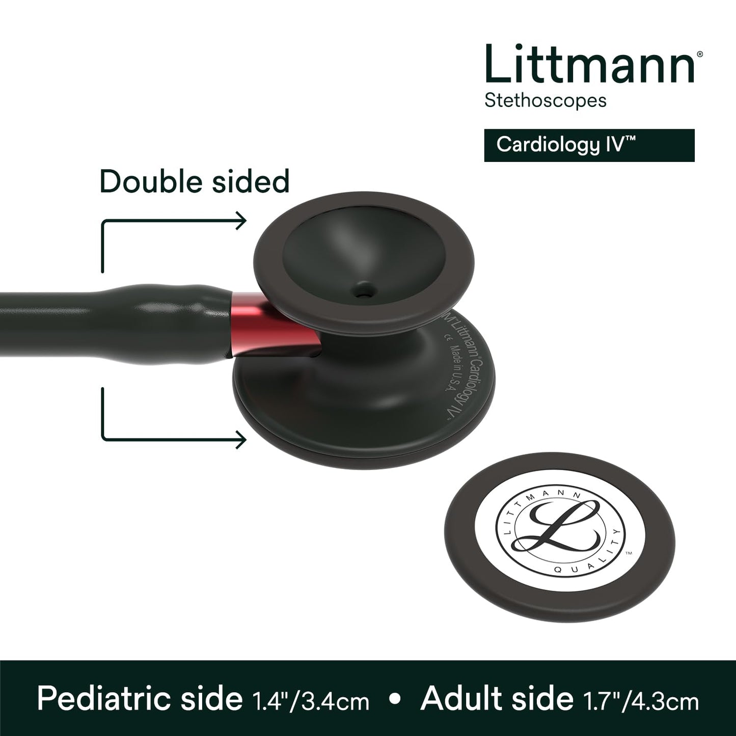 3M™ Littmann® Cardiology IV™ Stethoscope, 6200, Black-Finish Chestpiece, Black Tube, Red Stem, 27 in, 3 Each/Case