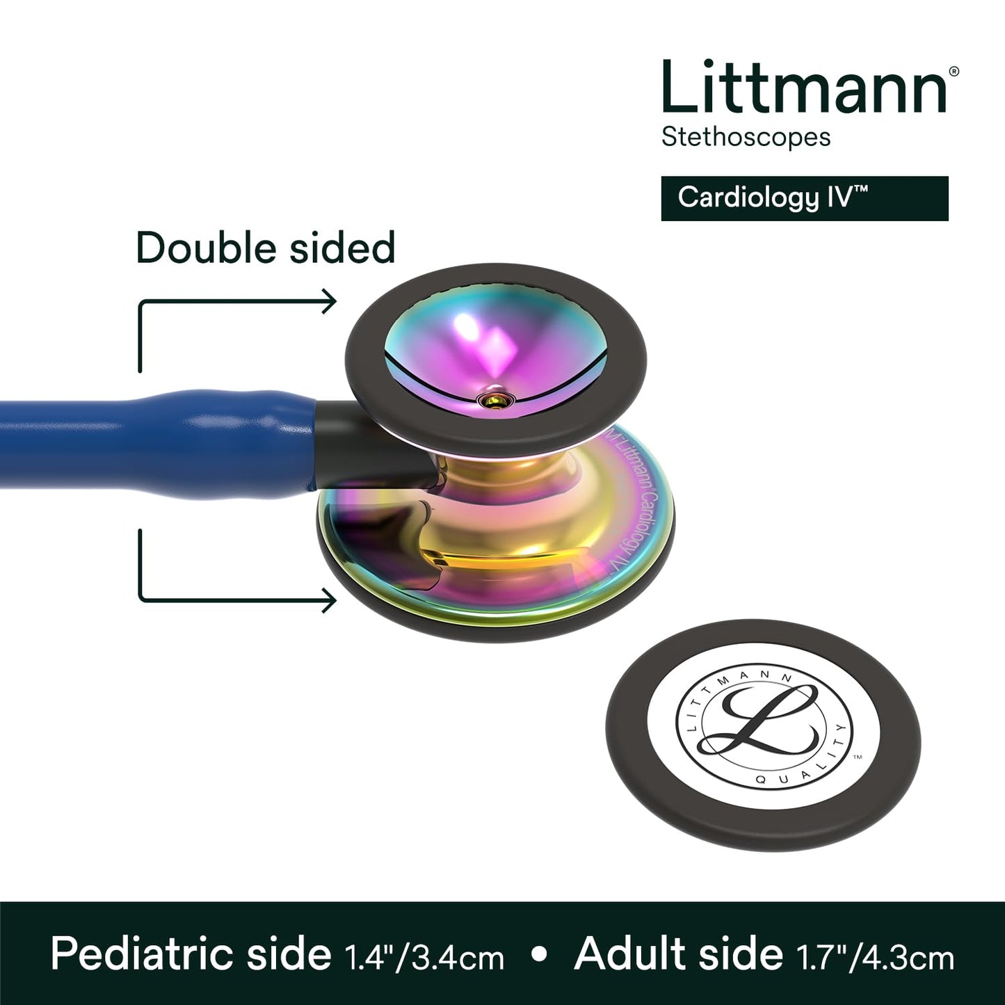 3M™ Littmann® Cardiology IV™ Stethoscope, High Polish Rainbow Chestpiece, Navy Tube, Black Stem and Headset, 6242
