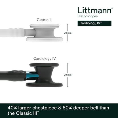 3M™ Littmann® Cardiology IV™ Stethoscope, 6201, Black Finish Chestpiece, Black Tube, Blue Stem, 27 in, 3 Each/Case