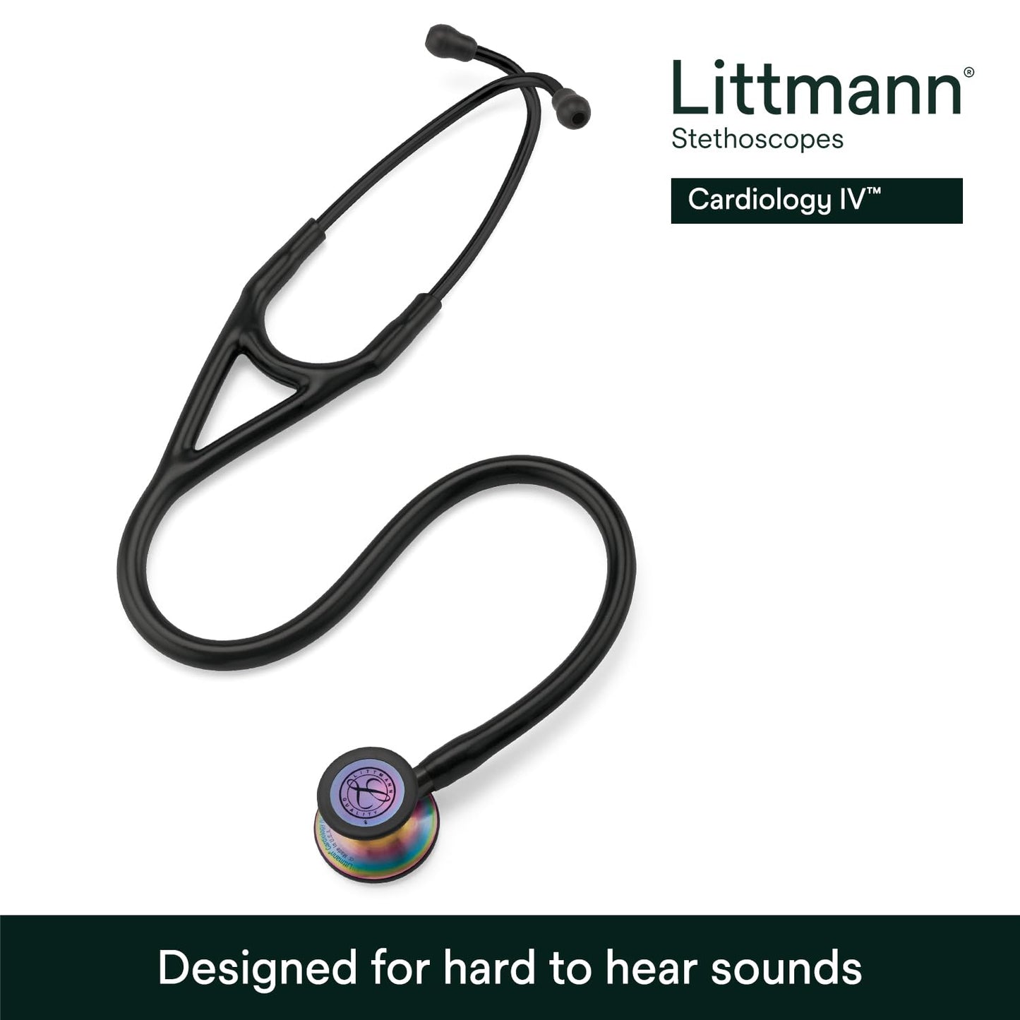 3M™ Littmann® Cardiology IV™ Stethoscope, 6165, Rainbow-Finish Chestpiece, Black Tube, Black Stem, 27 in, 3 Each/Case