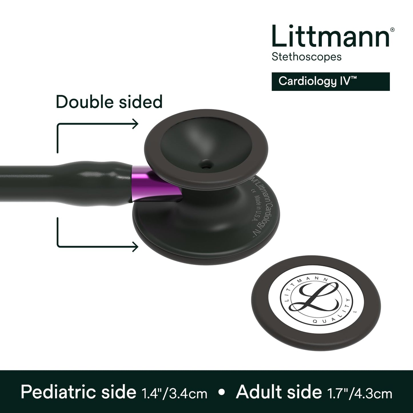 3M™ Littmann® Cardiology IV™ Stethoscope, 6203, Black-Finish Chestpiece, Black Tube, Violet Stem, 27 in, 3 Each/Case