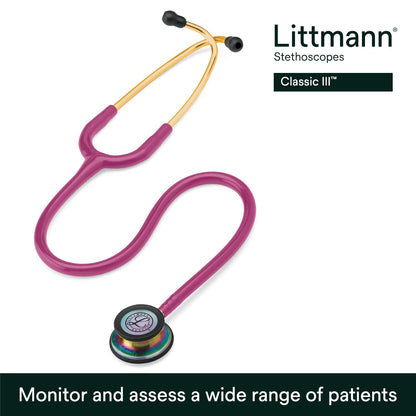 3M™ Littmann® Classic III™ Stethoscope, 5806, Rainbow-Finish, Raspberry Tube, 27 in, 3 Each/Case