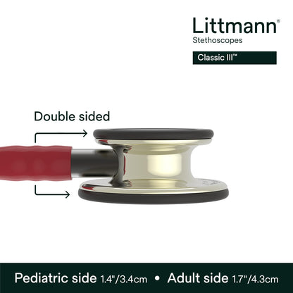 3M™ Littmann® Classic III™ Stethoscope, 5864, Champagne-Finish Chestpiece, Burgundy Tube, Smoke Stem, 27 in, 3 Each/Case