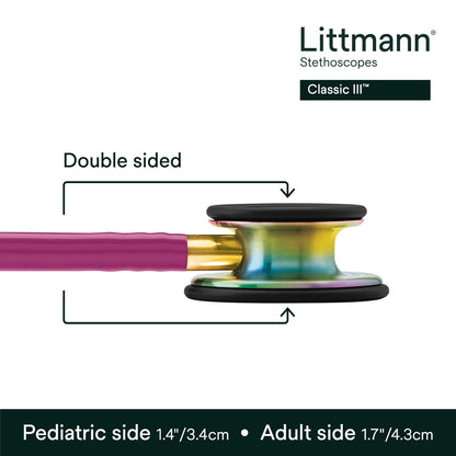 3M™ Littmann® Classic III™ Stethoscope, 5806, Rainbow-Finish, Raspberry Tube, 27 in, 3 Each/Case