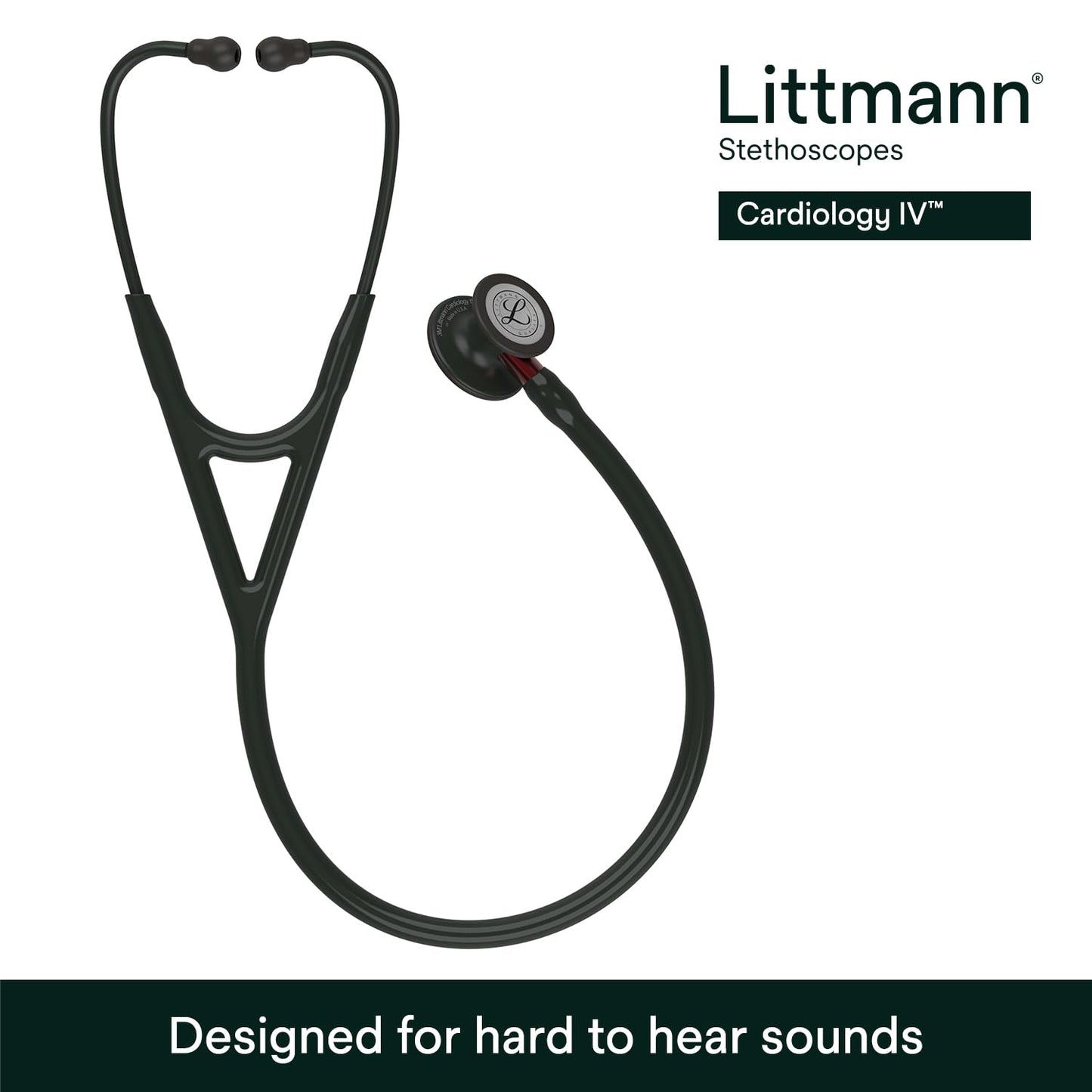 3M™ Littmann® Cardiology IV™ Stethoscope, 6200, Black-Finish Chestpiece, Black Tube, Red Stem, 27 in, 3 Each/Case