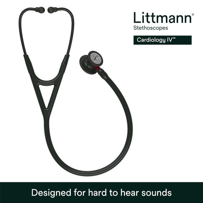 3M™ Littmann® Cardiology IV™ Stethoscope, 6200, Black-Finish Chestpiece, Black Tube, Red Stem, 27 in, 3 Each/Case