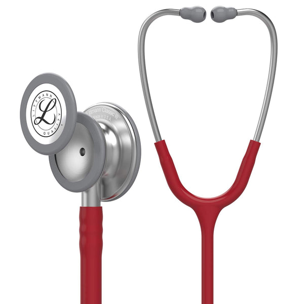 3M™ Littmann® Classic III™ Stethoscope, 5627, Standard-Finish Chestpiece, Burgundy Tube, 27 in, 3 Each/Case