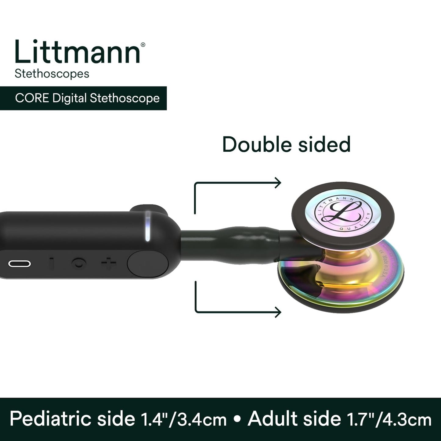 3M™ Littmann® CORE Digital Stethoscope, 8570, High Polish Rainbowfinish Chestpiece, Black Tube