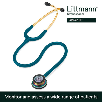 3M™ Littmann® Classic III™ Stethoscope, 5807, Rainbow-Finish, Carribbean Blue Tube, 27 in, 3 Each/Case