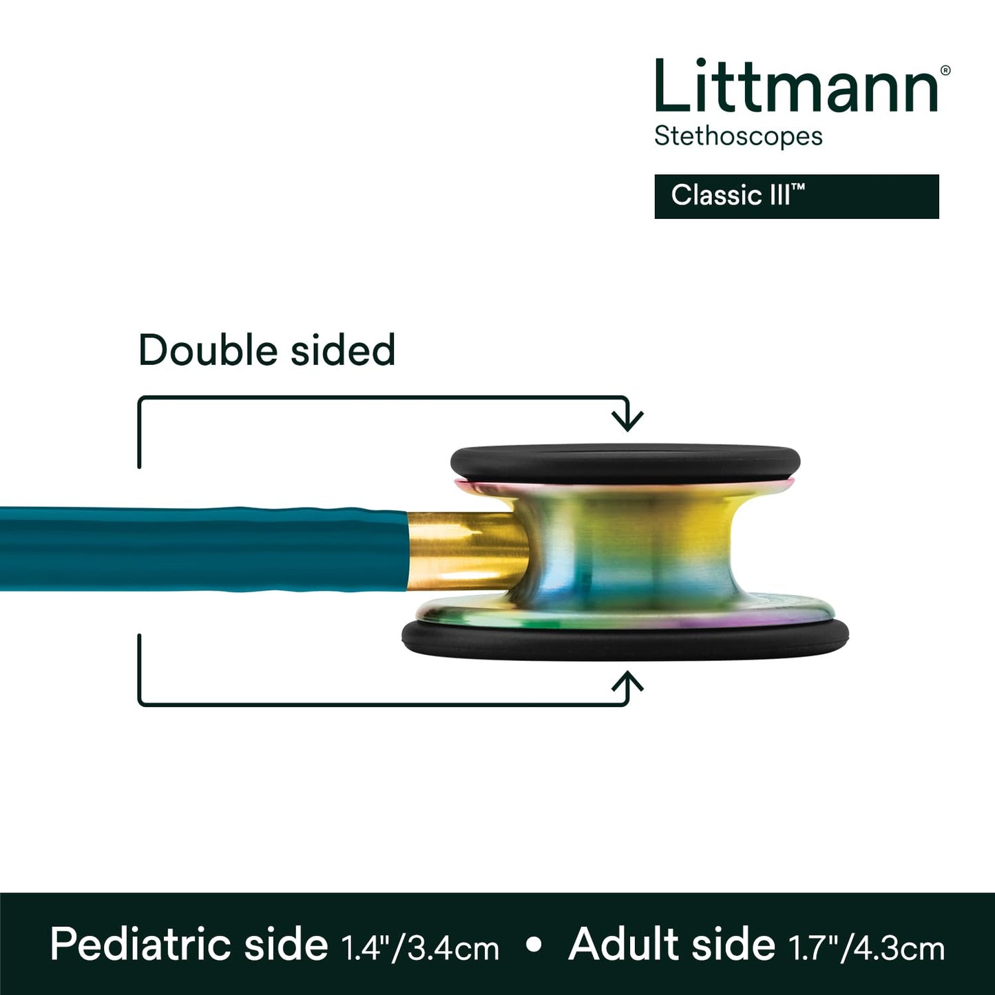 3M™ Littmann® Classic III™ Stethoscope, 5807, Rainbow-Finish, Carribbean Blue Tube, 27 in, 3 Each/Case