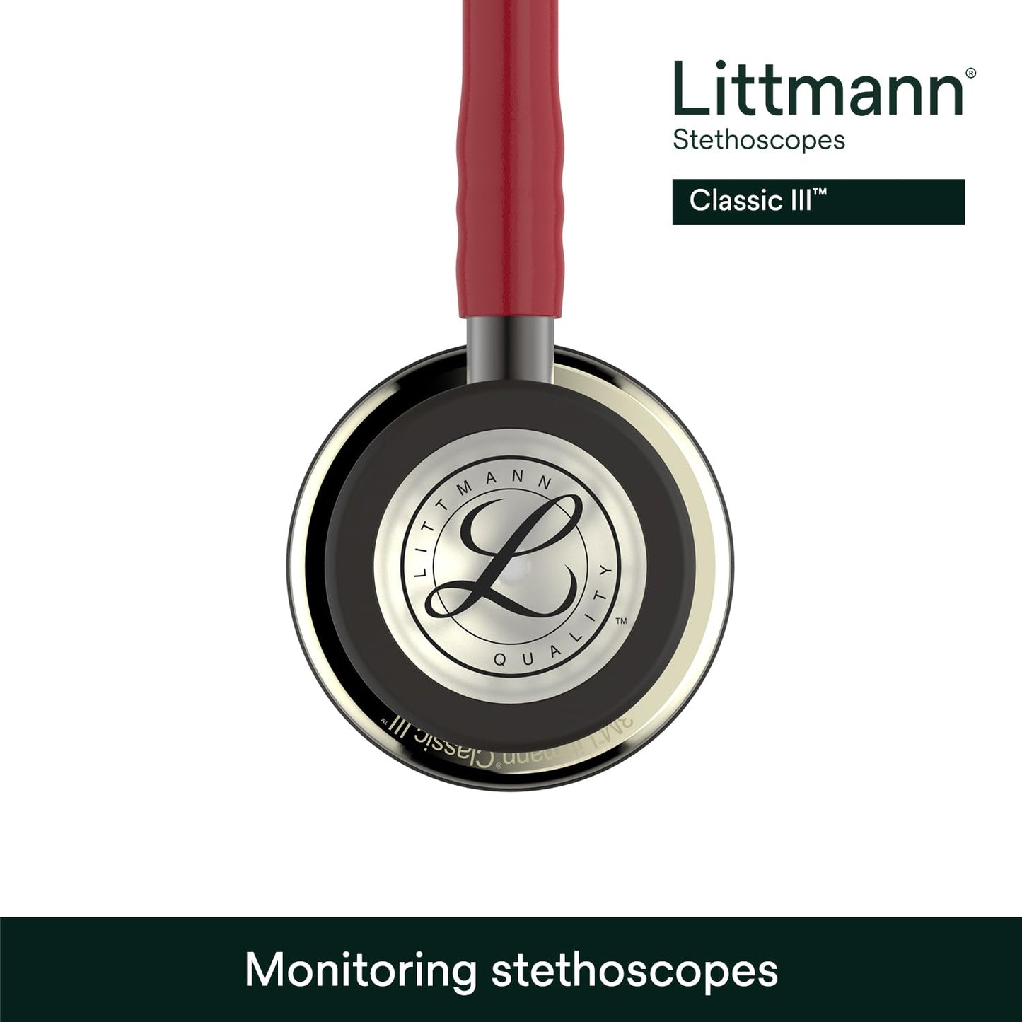 3M™ Littmann® Classic III™ Stethoscope, 5864, Champagne-Finish Chestpiece, Burgundy Tube, Smoke Stem, 27 in, 3 Each/Case