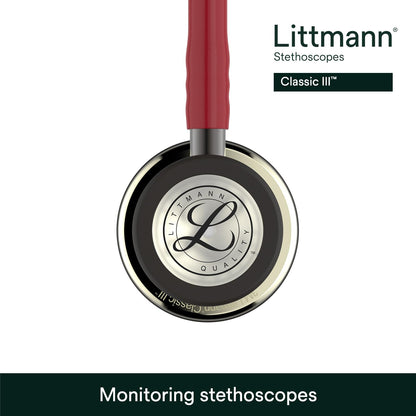 3M™ Littmann® Classic III™ Stethoscope, 5864, Champagne-Finish Chestpiece, Burgundy Tube, Smoke Stem, 27 in, 3 Each/Case