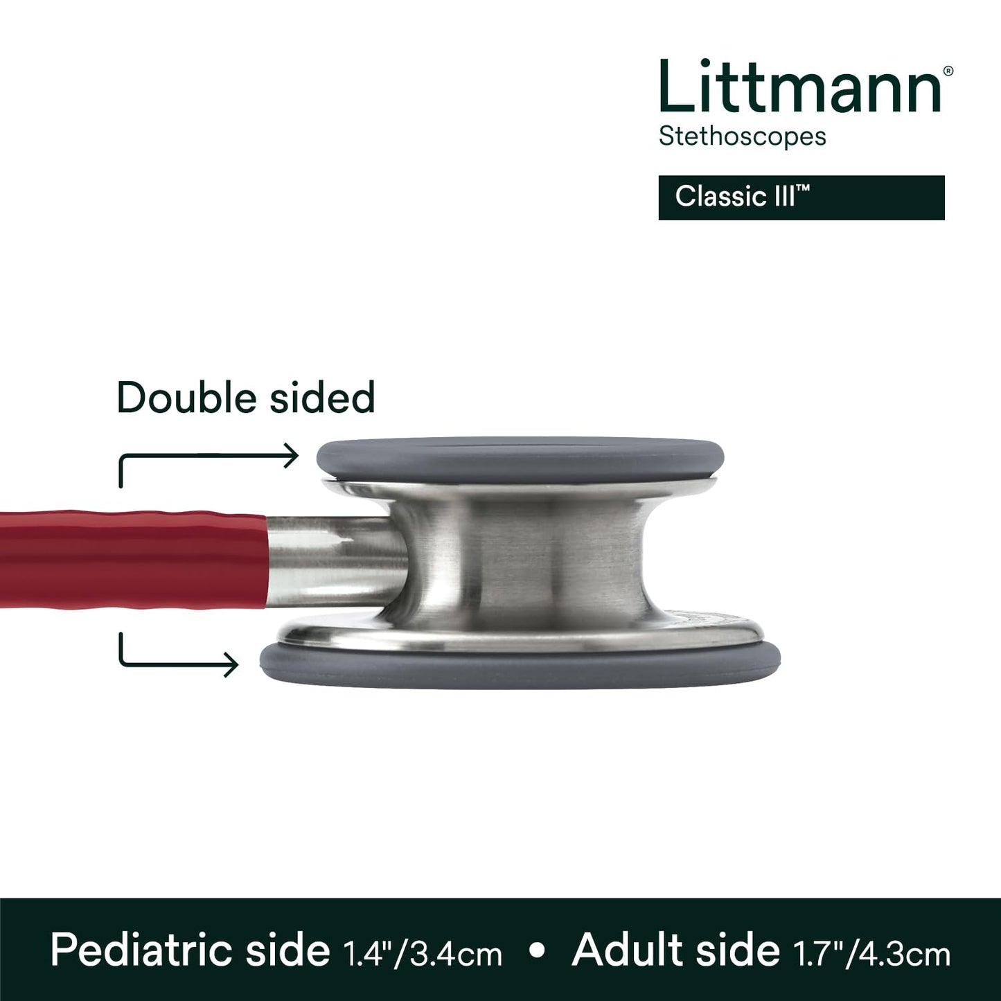 3M™ Littmann® Classic III™ Stethoscope, 5627, Standard-Finish Chestpiece, Burgundy Tube, 27 in, 3 Each/Case