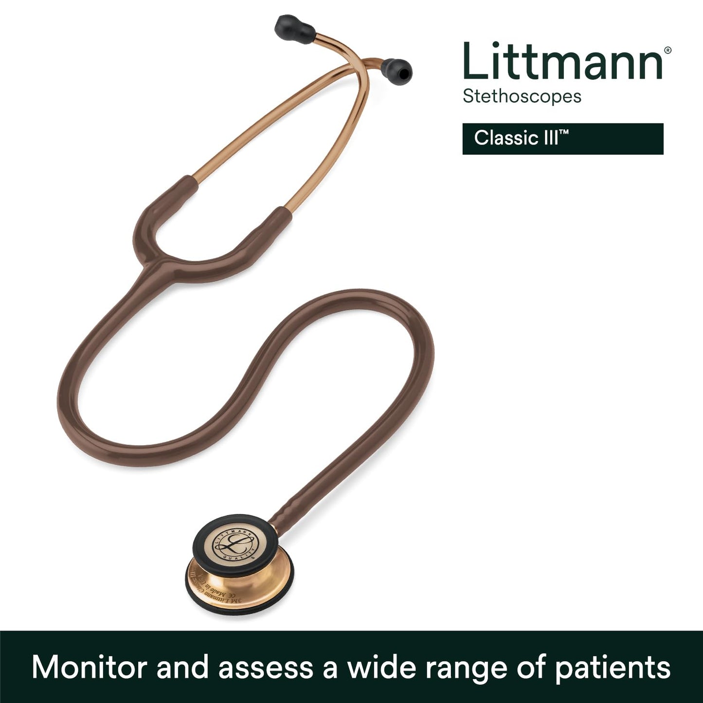 3M™ Littmann® Classic III™ Monitoring Stethoscope, 5809, Copper-Finish Chestpiece, Chocolate Tube, 27 in, 3 Each/Case