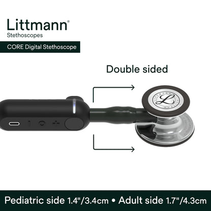 3M™ Littmann® CORE Digital Stethoscope, 8890, Mirror Chestpiece, Black Tube, Stem and Headset, 27 in