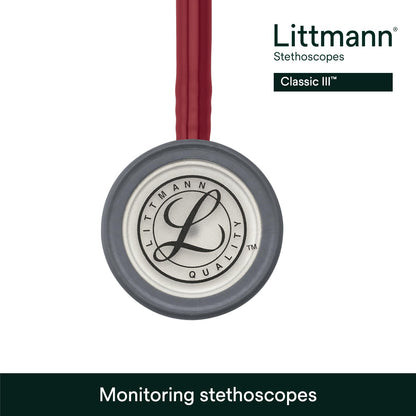 3M™ Littmann® Classic III™ Stethoscope, 5627, Standard-Finish Chestpiece, Burgundy Tube, 27 in, 3 Each/Case