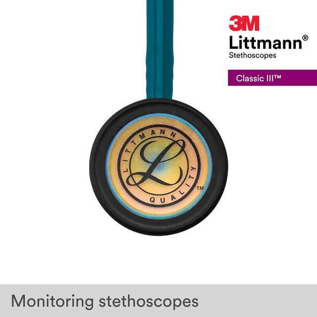 Littmann Classic III Monitoring Stethoscope, Rainbow-Finish, Caribbean Blue Tube, 27 in