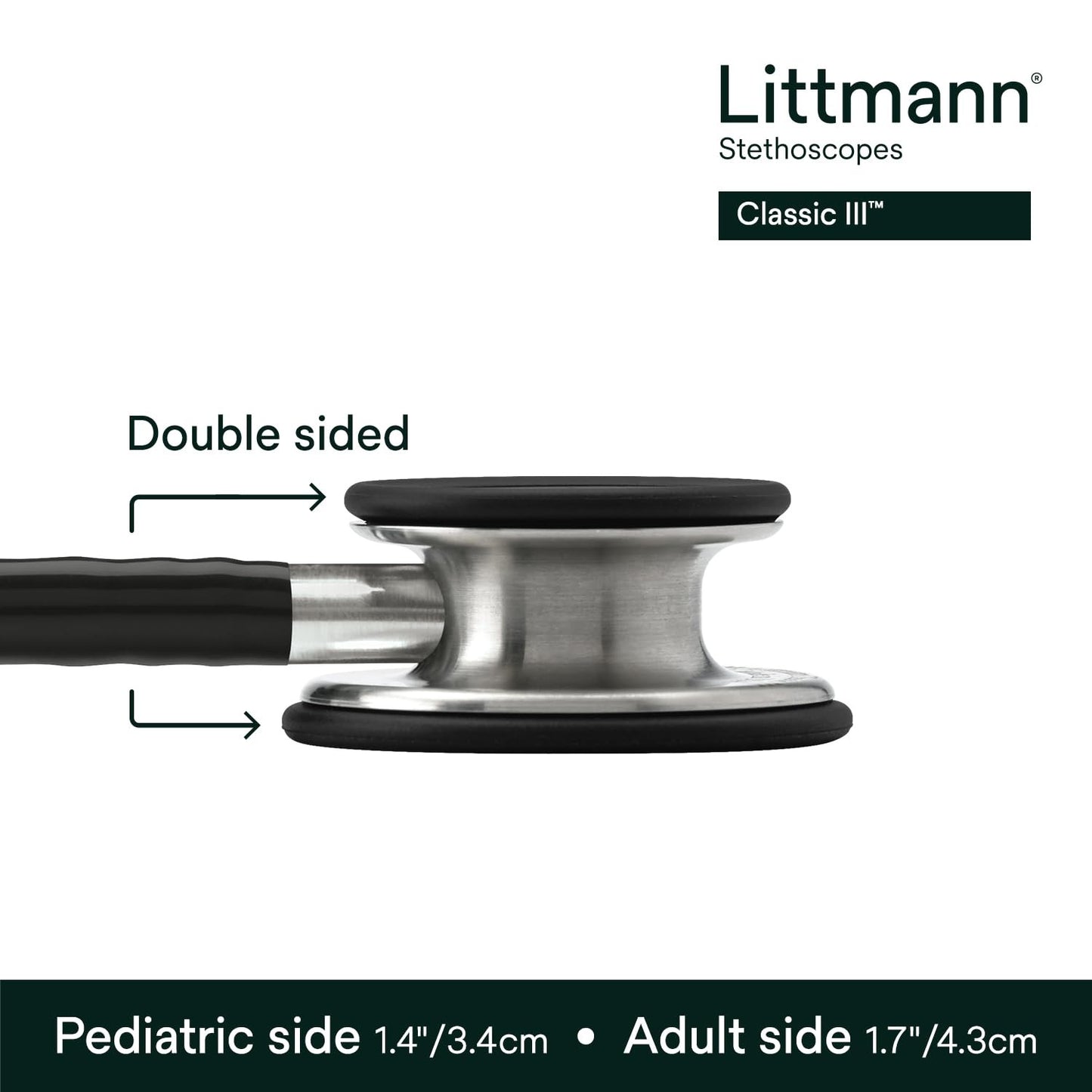 3M™ Littmann® Classic III™ Stethoscope, 5620, Standard-Finish Chestpiece, Black Tube, 27 in, 3 Each/Case