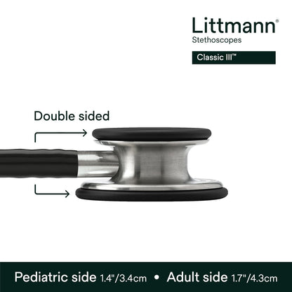 3M™ Littmann® Classic III™ Stethoscope, 5620, Standard-Finish Chestpiece, Black Tube, 27 in, 3 Each/Case
