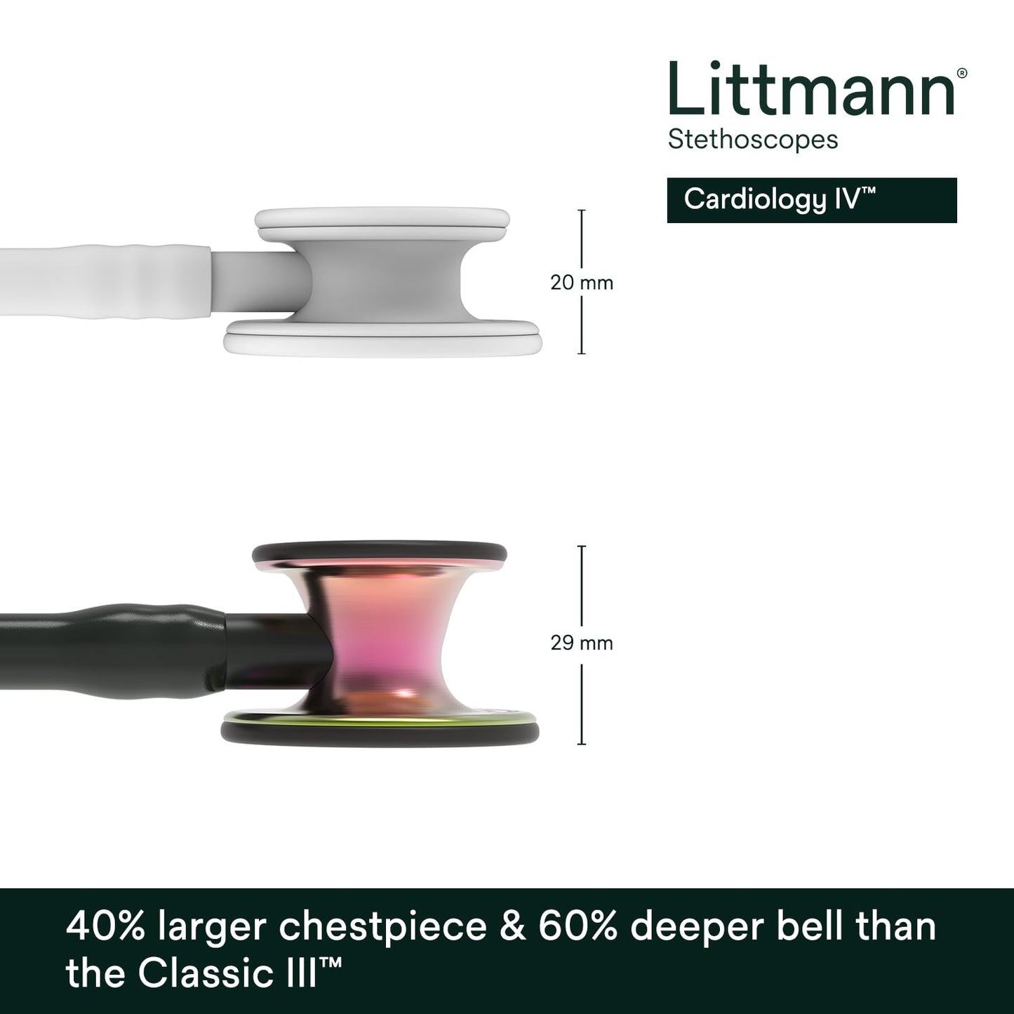 3M™ Littmann® Cardiology IV™ Stethoscope, 6165, Rainbow-Finish Chestpiece, Black Tube, Black Stem, 27 in, 3 Each/Case