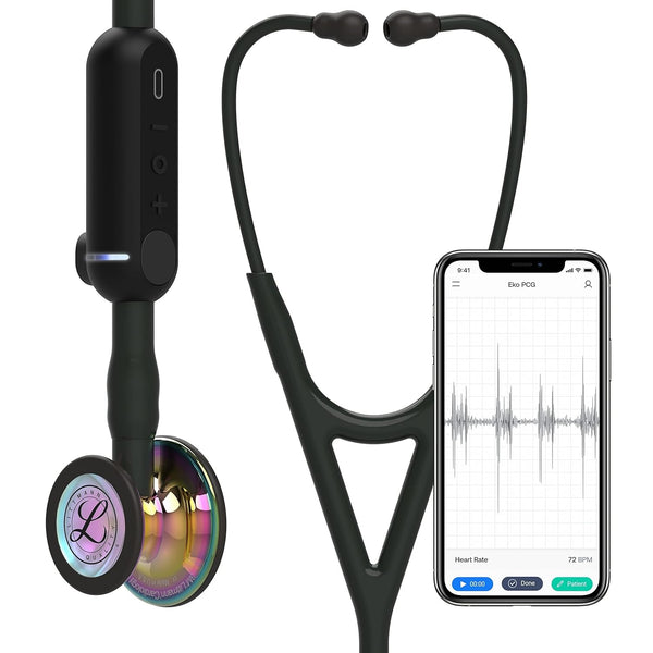 3M™ Littmann® CORE Digital Stethoscope, 8570, High Polish Rainbowfinish Chestpiece, Black Tube
