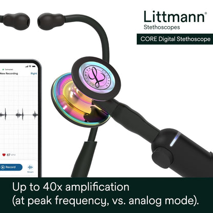 3M™ Littmann® CORE Digital Stethoscope, 8570, High Polish Rainbowfinish Chestpiece, Black Tube